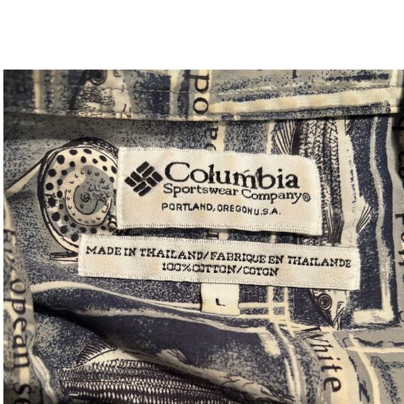 Columbia Short Sleeved Sea Bass/Fish Motif Cotton Button Front Shirt, Sz. Lg. - Picture 3 of 4